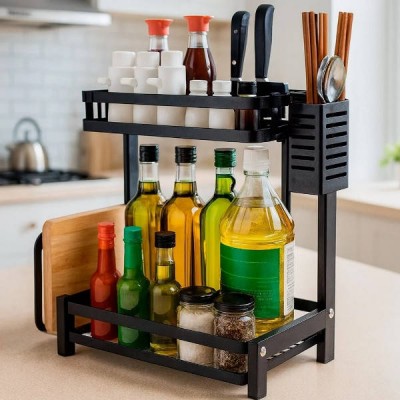 Полиця-стелаж кухонна 2-х рівнева розбірна kitchen shelf AND 229 Чорна