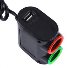 Автомобільний трійник-подовжувач у прикурювач Olesson 1631 USB 12V/24V Чорний