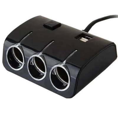 Автомобільний трійник у прикурювач 3+2 USB 1506A/1505A Art 5036 Чорний
