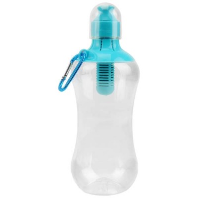 Пляшка для питної води з фільтром 550мл BOTTLE Прозора з блакитною кришкою