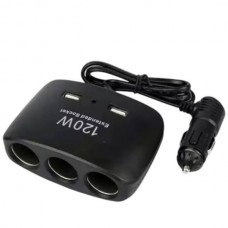 Автомобільний трійник-подовжувач у прикурювач Olesson 1511 2USB 12V/24V Чорний