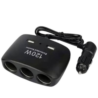 Автомобільний трійник-подовжувач у прикурювач Olesson 1511 2USB 12V/24V Чорний