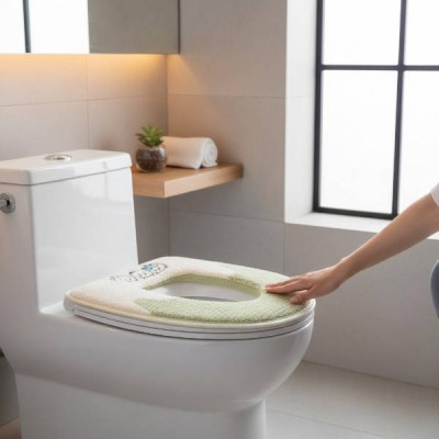 Чохол-сидіння на унітаз із вишивкою двоколірний Fashion Toilet Cushion AND 02 Р Оливковий з бежевим