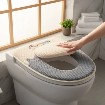 Чохол-сидіння на унітаз із вишивкою двоколірний Fashion Toilet Cushion AND 02 Р Сірий з бежевим