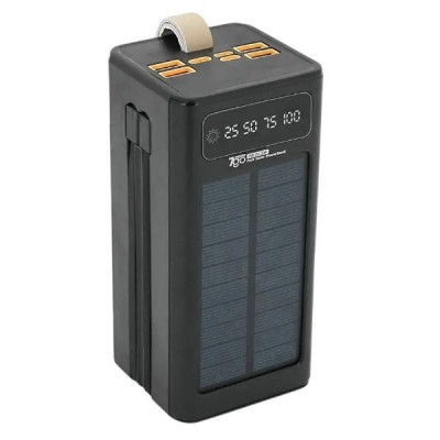 Powerbank із сонячною панеллю,дисплеєм та шнурами PD22.5W 50000mAh 7GO GPW-01 Li-pol, Type-C, 2xUSB Type-C, 4xUSB Type-A Чорний