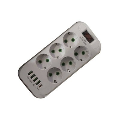 Мережевий фільтр з USB (6×220В+4×USB+1×Type-C) D6L 3 метри Білий
