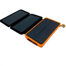 Power Bank із трьома сонячними панелями для автономної зарядки 10000 mAh Чорний з помаранчевим