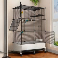 Клітина з іграшками для птахів на коліщатках KP-84 Чорно-біла