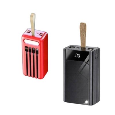 Power Bank із вбудованими кабелями для заряджання та ліхтариком USB, MicroUSB, TypeC 40000mAh Сірий