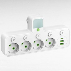 Мережевий фільтр-розгалужувач 4*220V, 2*USB, 1*PD Type-C 8625UL LED Білий