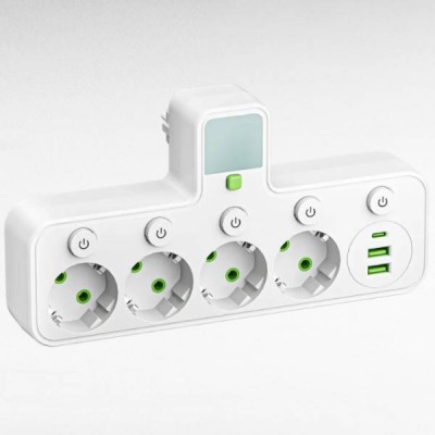 Мережевий фільтр-розгалужувач 4*220V, 2*USB, 1*PD Type-C 8625UL LED Білий