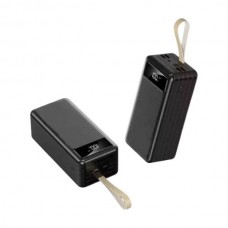 Power Bank із вбудованими кабелями для заряджання та ліхтариком USB, MicroUSB, TypeC 40000mAh Чорний