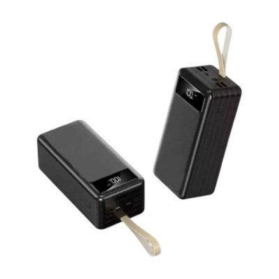 Power Bank із вбудованими кабелями для заряджання та ліхтариком USB, MicroUSB, TypeC 40000mAh Чорний