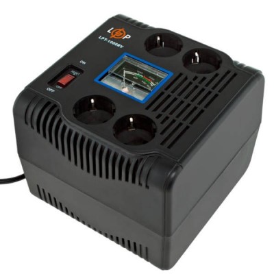Стабілізатор напруги релейний однофазний з вольтметром 700W Logic Power LPT-1000RV Чорний