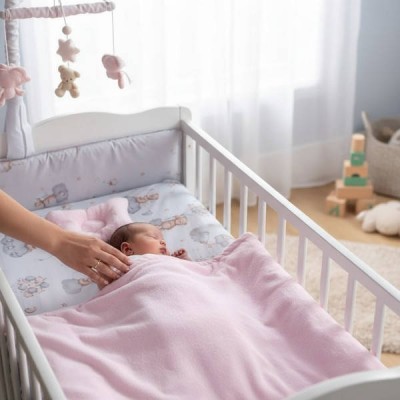 Комплект дитячого постільного Подушечка 26*21см+простирадло 120*60см+покривало 90*80см 76600 Bimbo Біле з рожевим