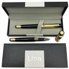 Ручка ролерна металева в подарунковому футлярі Lion 286 Чорна із золотим