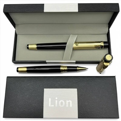 Ручка ролерна металева в подарунковому футлярі Lion 286 Чорна із золотим
