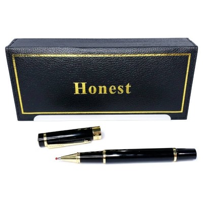 Ручка кулькова металева в подарунковому футлярі Honest 5528 Чорна із золотими вставками