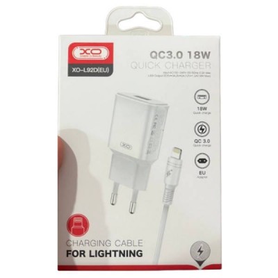 Мережевий зарядний пристрій блок живлення XO L92D QC3.0 18W with Lightning cable