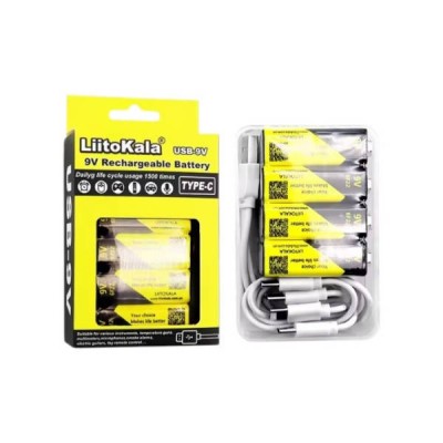 Набір акумуляторів із вбудованим Type-C 4х6F22 1100mAh USB-9V LiitoKala Жовтий з чорним