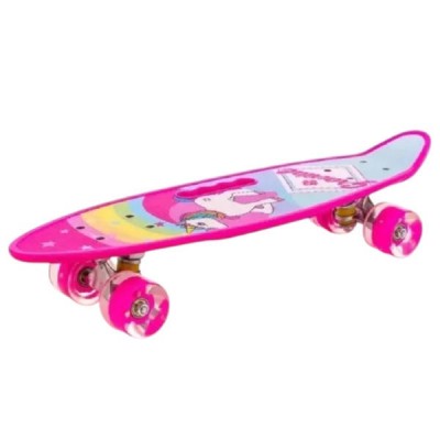 Скейт Пенніборд з колесами, що світяться, і ручкою Єдиноріг Penny Board Aspink Рожевий