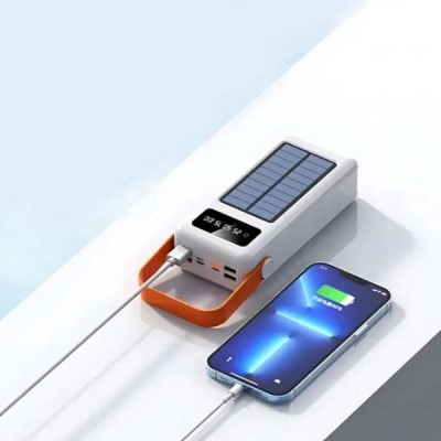 Power Bank 100000 mAh з ремінцем, ліхтарем та вбудованими кабелями для заряджання YM-638 CX Білий