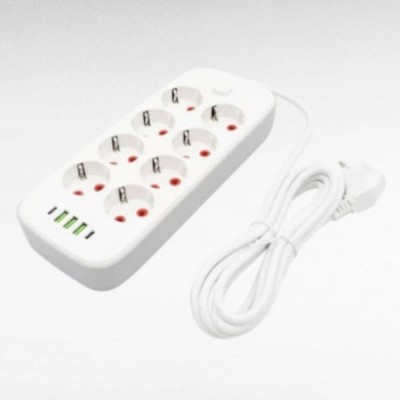 Подовжувач 8*220V, 3USB, 2 Type-C 2500W 5м Power Socket Білий