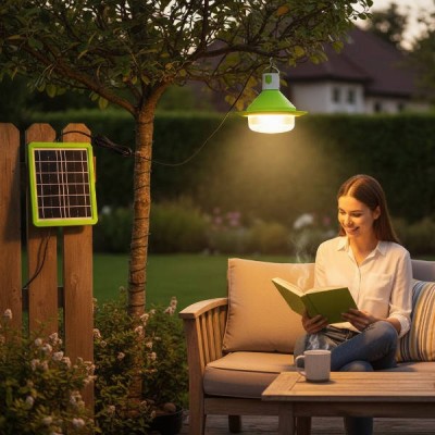 Комплект для освітлення сонячна панель + 2 світильники Solar Білий із салатовим