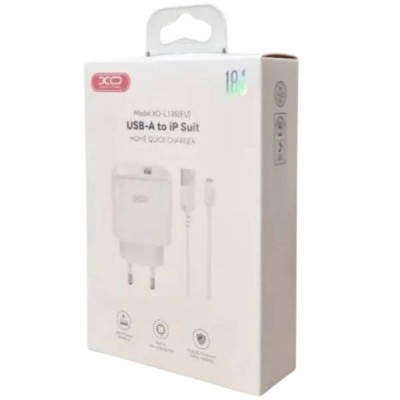 Мережевий зарядний пристрій XO L135 QC18W Lightning cable Біле