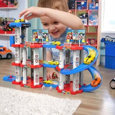 Трек паркування дитячий ігровий на 75 деталей та 3 машинки Childrens Rail Car Різнокольоровий