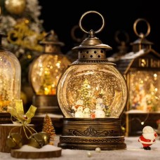 Новорічний нічник Вінтажний ліхтар зі сніговиками круглий XMAS WDL-2103C Коричневий