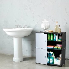 Полиця для взуття з дверцятами двоярусна 42*28*62см BXG-02 Біло-чорна