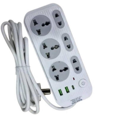 Подовжувач універсальний мережевий фільтр 2м 6×220В (3×USB) 1303U Білий із сірим
