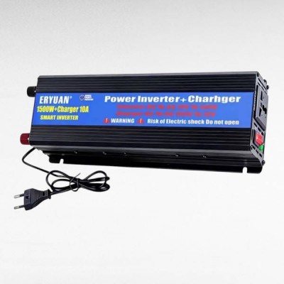 Перетворювач напруги з 12V→220V із вбудованим зарядним пристроєм 1500W+CHARGER 10A EYURANЧорний