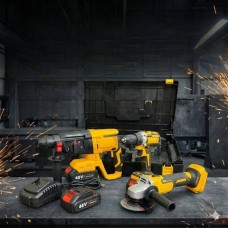 Набір акумуляторних інструментів Jumpex 3в1 болгарка, перфоратор, шуруповерт 48V X-335 Чорний з жовтим