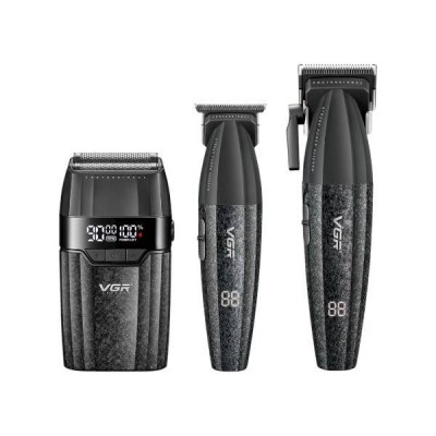 Комплект 3в1 акумуляторна машинка для стрижки + грумер + шейвер VGR V-640 S3 Чорний
