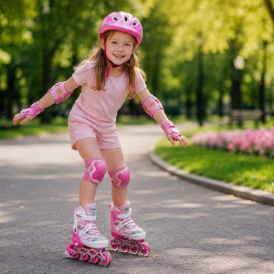 Ролики дитячі розсувні з повним комплектом захисту 34-37 Happy Pink Світло-рожеві