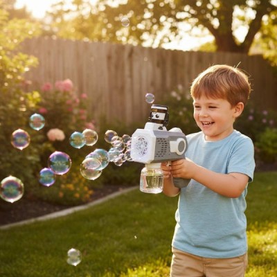 Пістолет генератор мильних бульбашок з підсвічуванням 4*АА 170 Bubble Gun Сірий
