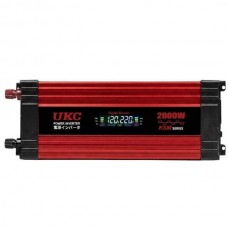 Перетворювач 2000W 12V AC/DC KSM LCD+2 USB Чорний з червоним