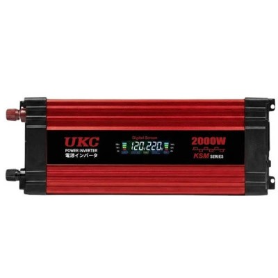 Перетворювач 2000W 12V AC/DC KSM LCD+2 USB Чорний з червоним