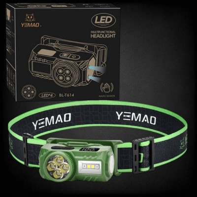 Ліхтар налобний акумуляторний YEMAO YM-T614, 380LM Чорний із зеленим