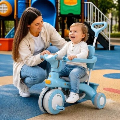 Велосипед триколісний Baby Carriage 588 з батьківською ручкою та кошиком Блакитний