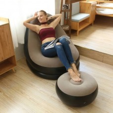 Надувний диван AIR SOFA | Надувне велюрове крісло з пуфиком Чорний з бежевим