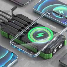 Power Bank із сонячною панеллю та кабелями для зарядки Type-C, Lightning, Micro USB 50000 mAh Чорний із зеленим