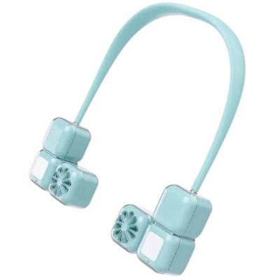 Вентилятор на шию із підсвічуванням Ice Cube Hanging neck fan AND LY-955 Блакитний