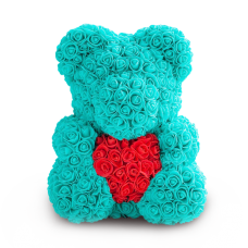 Ведмедик з серцем з 3D троянд Teddy Rose 40 см Бірюзовий + подарункова упаковка