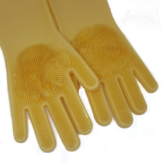 Силіконові рукавички для миття та чищення Magic Silicone Gloves з ворсом Жовті