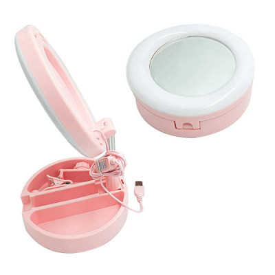 Кругле складане дзеркало з LED підсвічуванням Live Makeup G3 Рожеве