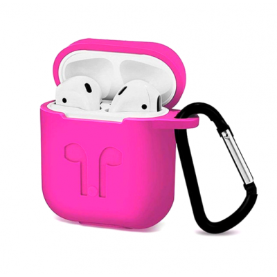 Чохол для AirPods силіконовий з карабіном Малиновий