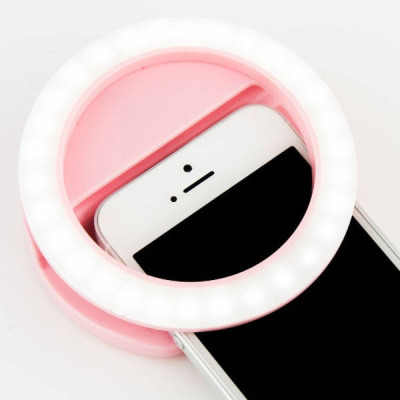 Світлодіодне селфі-кільце на батарейках Selfie Ring Light Рожеве